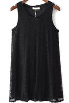Romwe Sleeveless Lace Black Dress