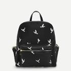 Romwe Bird Embroidery Pocket Front Backpack
