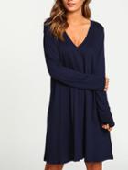 Romwe Navy V Neck Tshrit Dress In Jersey