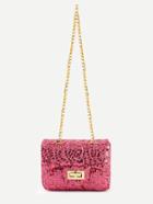 Romwe Hot Pink Sequin Flap Bag With Chain