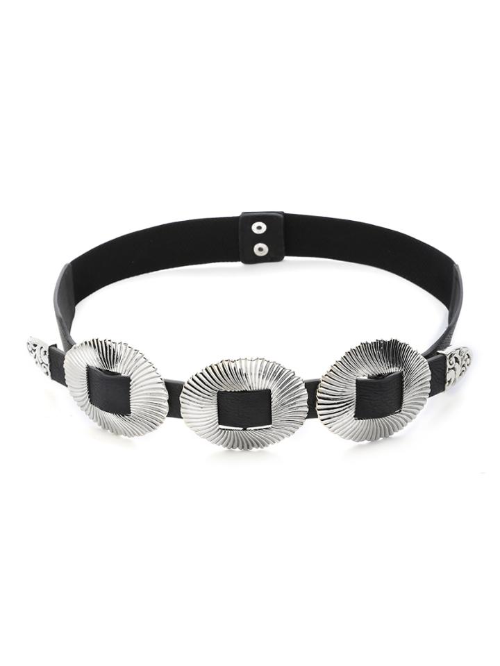 Romwe Sliver Textured Faux Leather Buckle Belt