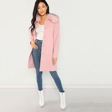 Romwe Faux Fur Collar Button Up Coat