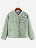 Romwe Green Rib Collar Drop Shoulder Multi Pocket Jacket