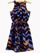 Romwe Multicolor Geometric Print Halter Neck Self Tie Dress