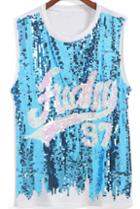 Romwe With Sequined Letter Pattern Tank Top