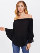 Romwe Off Shoulder Tiered Ruffle Sleeve Blouse