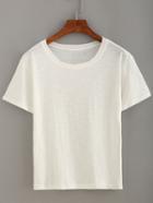 Romwe White Short Sleeve Slub T-shirt
