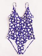 Romwe Calico Print Cut Out Swimsuit