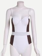 Romwe White Color Block Push Up One Piece Swimwear