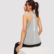 Romwe Letter Print Back Heathered Tank Top