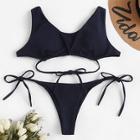 Romwe Drawstring Top With Tie Side Bikini Set