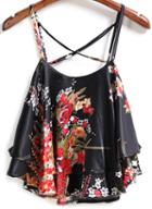 Romwe Spaghetti Strap Florals Black Cami Top