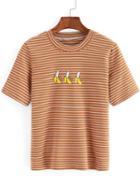 Romwe Striped Banana Print Khaki T-shirt