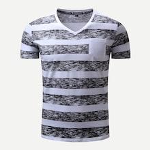 Romwe Guys Cuffed Striped Pocket Tee