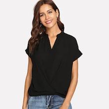 Romwe Notch Neck Gathered Hem Top