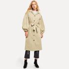 Romwe Single Breasted Balloon Sleeve Trench Coat