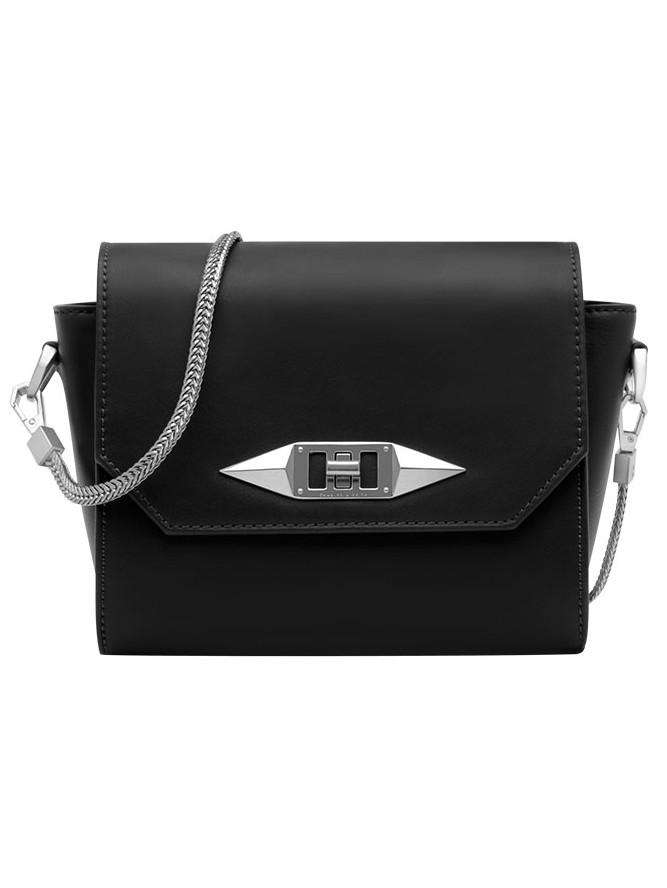 Romwe Black Twist Lock Metallic Embellished Chain Shoulder Bag