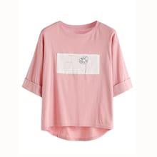 Romwe Rolled Sleeve Daisy Patch High Low T-shirt