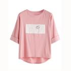 Romwe Rolled Sleeve Daisy Patch High Low T-shirt