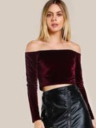Romwe Bardot Neckline Velvet Crop Top