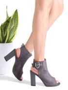 Romwe Grey Open-toe Slingback Ankle Buckle Heeled Sandals