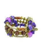 Romwe Purple Handmade Beaded Winding Bracelet