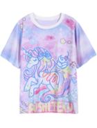Romwe Purple Short Sleeve Trojans Print T-shirt