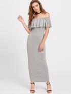 Romwe Heathered Flounce Layered Neckline Sheath Dress