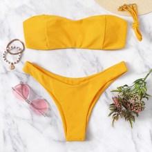 Romwe Detachable Straps Bandeau With High Leg Bikini