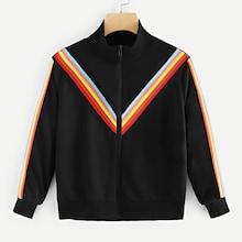 Romwe Contrast Striped Jacket