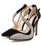 Romwe Black Rhinestone High Heel Shoes