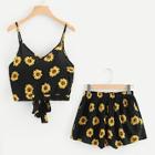 Romwe Tie Back Sunflower Print Cami Top With Shorts
