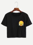 Romwe Black Emoji Print T-shirt