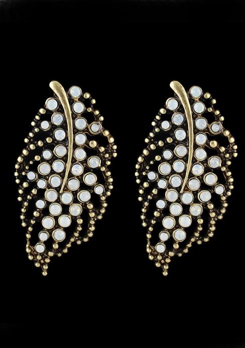 Romwe Gold With Bead Leaf Pattern Earrings