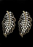 Romwe Gold With Bead Leaf Pattern Earrings