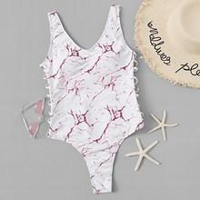 Romwe Random Marble Print Ladder Cut-out One Piece Swim