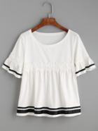 Romwe White Striped Trim Flower Lace Applique T-shirt