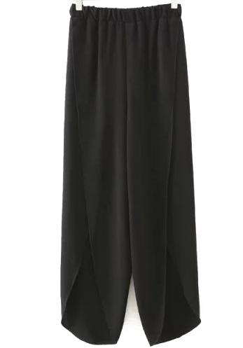 Romwe Elastic Waist Chiffon Wide Leg Split Pant