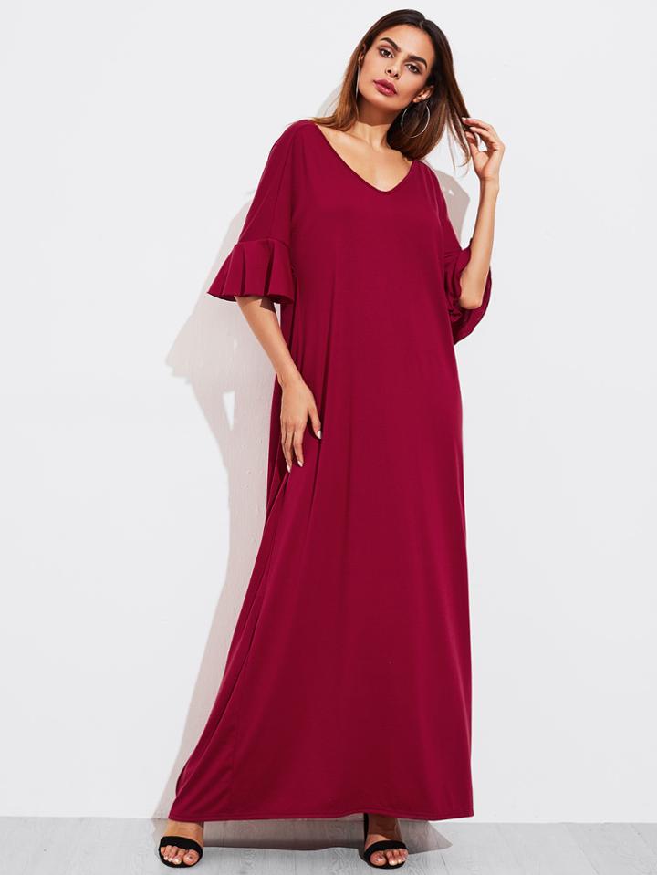 Romwe Trumpet Sleeve Twist Back Dress