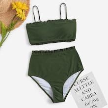 Romwe Ruffle High Waist Bikini Set