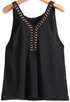Romwe Black Chain Spaghetti Strap Chiffon Vest