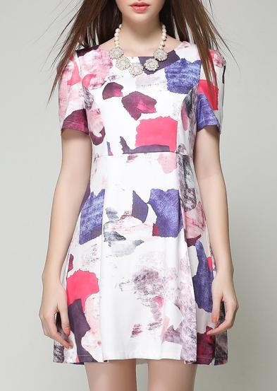 Romwe Short Sleeve Vintage Print A-line Dress