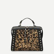 Romwe Studded Detail Leopard Pattern Satchel Bag