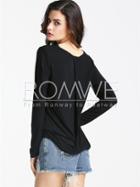 Romwe Black Long Sleeve Casual T-shirt