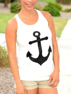 Romwe Anchor Print White Tank Top