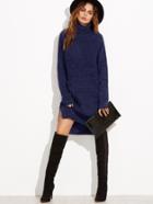 Romwe Roll Neck Pocket Front Stepped Hem Sweater Dress