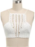 Romwe White Crochet Hollow Out Bikini Top