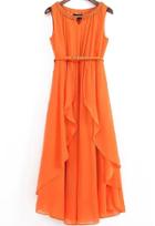 Romwe With Chain Collar Chiffon Orange Dress