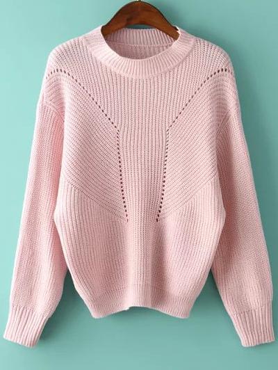 Romwe Open-knit Loose Pink Sweater