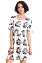 Romwe Rowme Lions Print Loose White Dress